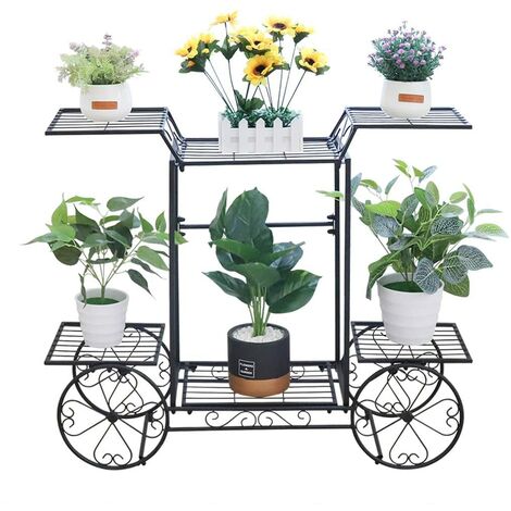 Estantería para Macetas de Hierro UNHO, Soporte de Flores Plantas para Jardín Exterior Interior Estantería Decorativa 83 x 22 x 68,5cm