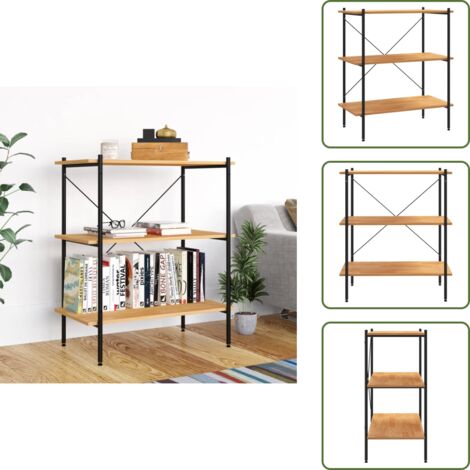 Estantería para oficina - vidaXL Estantería de 3 niveles en negro y roble 80x40x92 cm - Estantería para salón