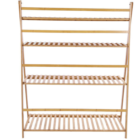 Estantería para plantas de 4 niveles fabricada en bambú alpino, de 100 cm de ancho, reforzada, plegable, en color blanco o madera.