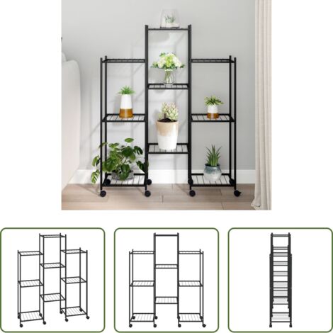 Estantería para plantas -  Soporte para flores con ruedas hierro negro 83x25x100 cm
