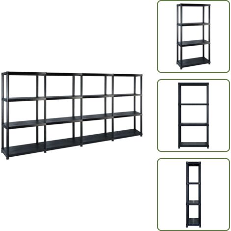 Estantería para plantas - vidaXL Estanterías almacenaje 4 niveles plástico negro 244x30,5x130 cm - Estantería compacta