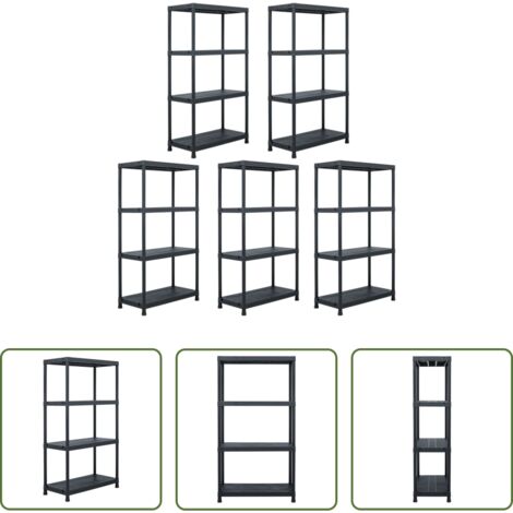 Estantería para salón -  Estantería de plástico 5 unidades 60x30x138 cm negro