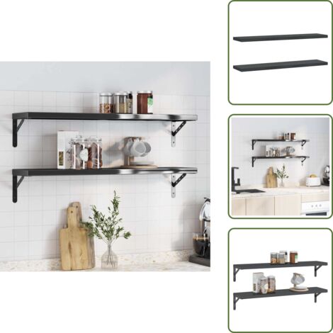 Estantería para salón - vidaXL Estantes de pared 2 uds acero inoxidable negro 100x23,5x3 cm - Estantería para dormitorio