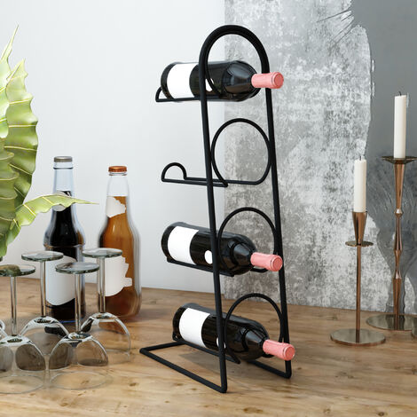 Estantería para vinos Anchamps para 4 botellas metal 44 x 12 x 21 cm negro [en.casa]
