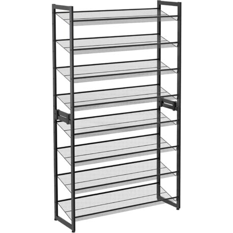 Estantería para Zapatos, de 8 Niveles, Juego de 2 Organizadores, de Zapatos Apilables, de 4 Niveles, Estantes de Malla Metálica, Estantes Planos o Angulados Ajustables, Negro