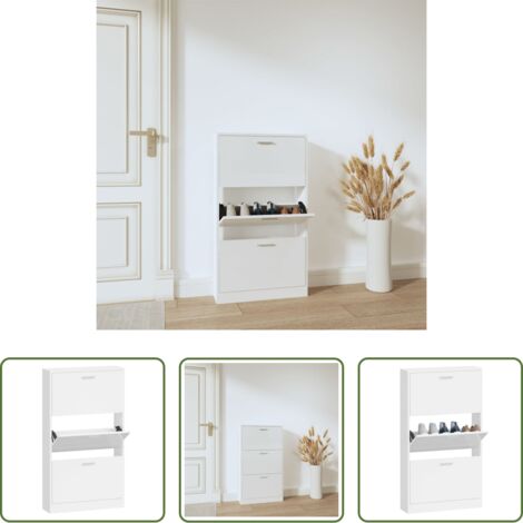 Estantería para zapatos -  Mueble zapatero madera contrachapada blanco brillo 59x17x108 cm