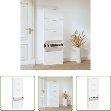 Estantería para zapatos -  Mueble zapatero madera contrachapada blanco brillo 59x17x169 cm