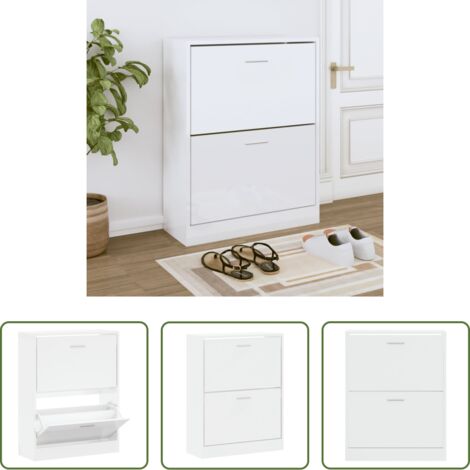 Estantería para zapatos -  Mueble zapatero madera contrachapada blanco brillo 63x24x81 cm