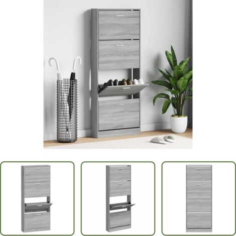 Estantería para zapatos - Mueble zapatero madera contrachapada gris Sonoma 59x17x150 cm