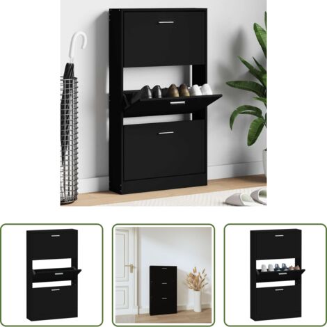 Estantería para zapatos -  Mueble zapatero madera contrachapada negro 59x17x108 cm