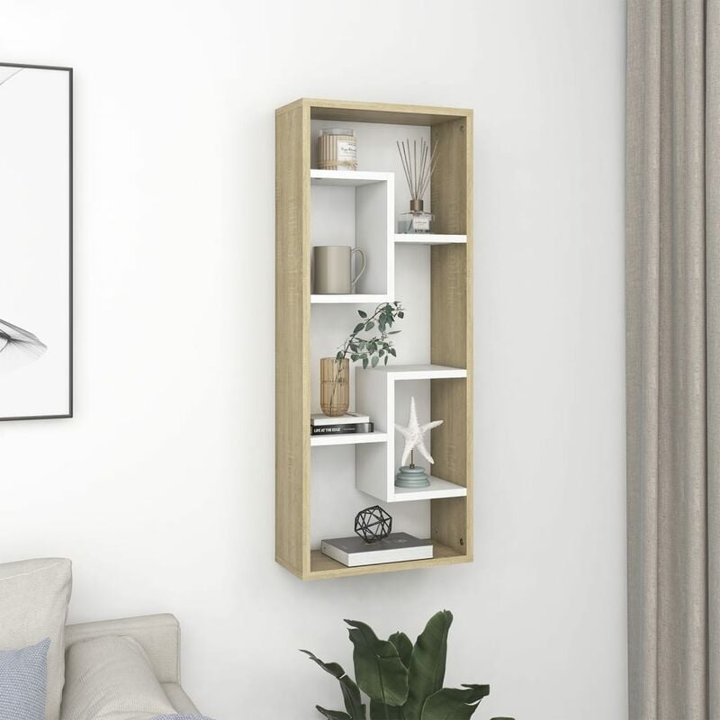 

Estantería pared aglomerado blanco roble Sonoma 36x16x90 cm