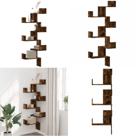 Estantería pared de esquina madera roble ahumado 45x45x147 cm - Estantería de esquina - Estantería de madera