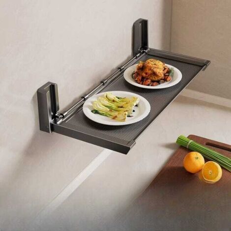 Estantería plegable multifuncional de pared para preparación de verduras, aluminio gris + 5 ganchos gris oscuro, 39 x 18 x 8 cm