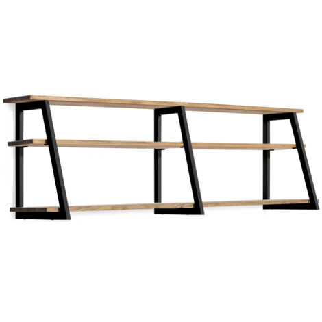 Estantería poligonal ascendente en madera de pino con estructura de acero estilo industrial 198x35x47.5cm