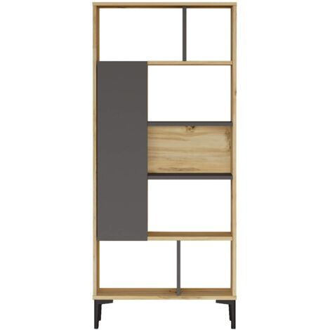 Estantería Rebecca Mobili Kanak 163,5x72x25 Tablero de partículas  PVC Roble Claro Gris Oscuro Moder