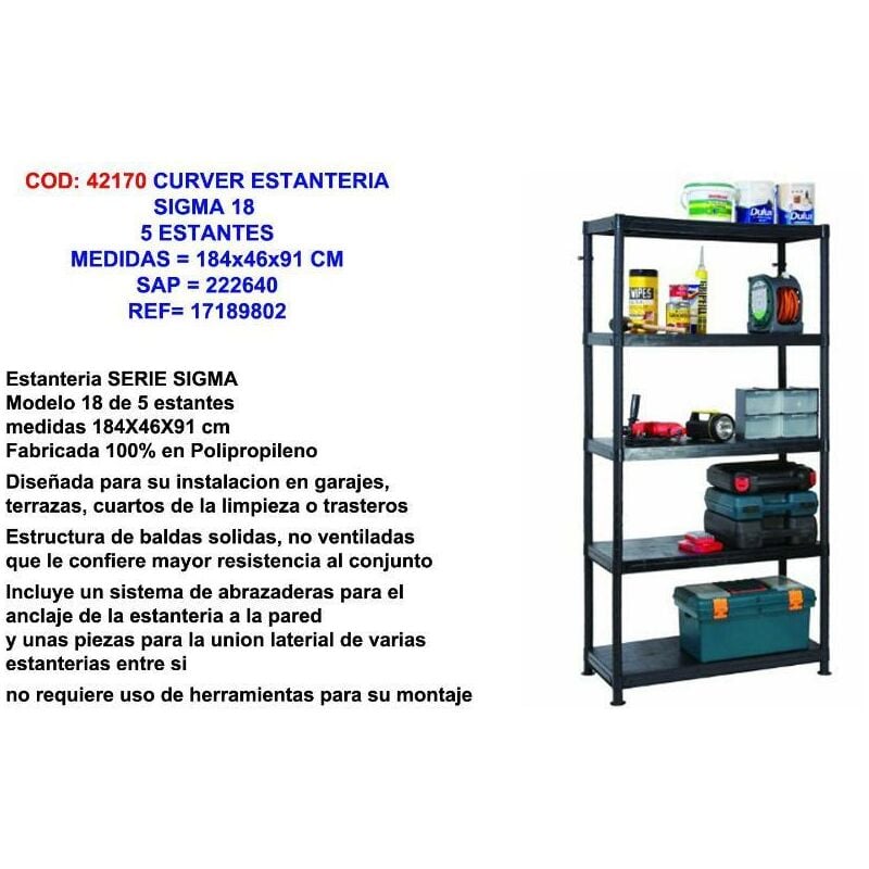 

curver kit estanteria sigma 18 5 estantes 184x46x91 ref-222640 - Mibricotienda