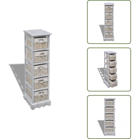 Estantería rústica - vidaXL Estantería con 5 cestas tejidas madera blanco - Estantería blanca