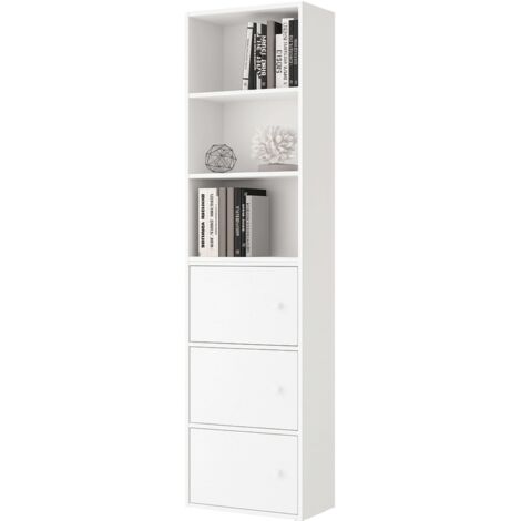 Estantería Salón Plea, Mueble Organizador Comedor Blanco mate 1 armario 3 puertas y 1 estantería 3 niveles de estantes Melamina 42x184x29 cm
