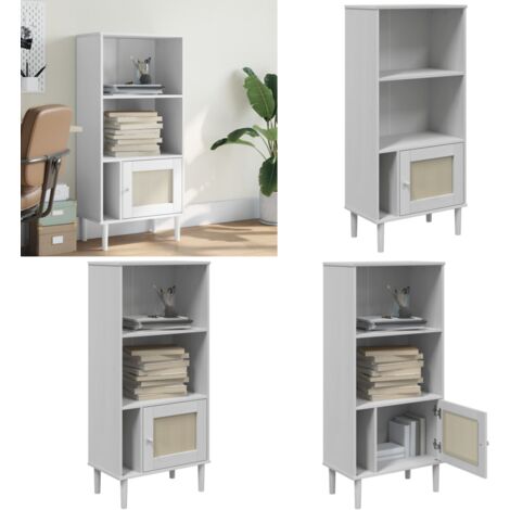 Estantería SENJA aspecto ratán madera pino blanco 60x35x130 cm - Estantería de pino - Estantería con puerta