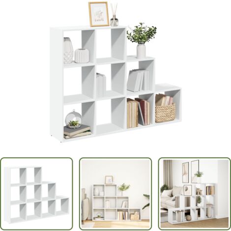 Estantería separadora -  Librería divisora 3 niveles madera blanca 137,5x29x103,5 cm