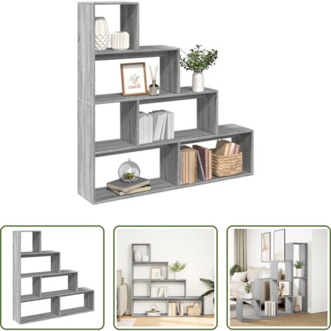 Estantería separadora -  Librería divisora 4 niveles madera gris Sonoma 143,5x29x143,5cm