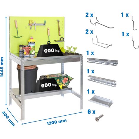 Estantería SIMONGARDEN Pack s.bt2 1200x400 verde/galvanizada+ 9accs