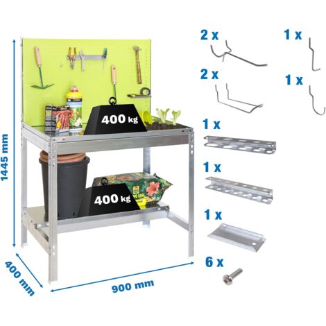 Estantería SIMONGARDEN Pack s.bt2 900x400 verde/galvanizada+ 9accs