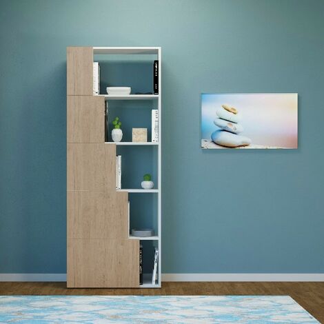 Estanteria Skipper - con Puertas, Estantes, Baldas - para Oficina, Salon, Estudio - Blanco, Madera en Aglomerado de melamina, 65 x 22 x 166 cm