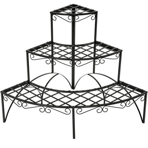 TECTAKE Estantería-soporte curva para maceteros con 3 niveles - soporte a tres alturas para macetas, estantería metálica en escalera para exterior, base para macetas en interior