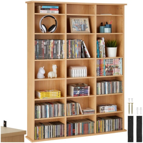 Estantería Stevie 105,5x19x136,5cm - estantería de madera para DVD, mueble para CDs con pared posterior estable, estantes de almacenamiento para salón
