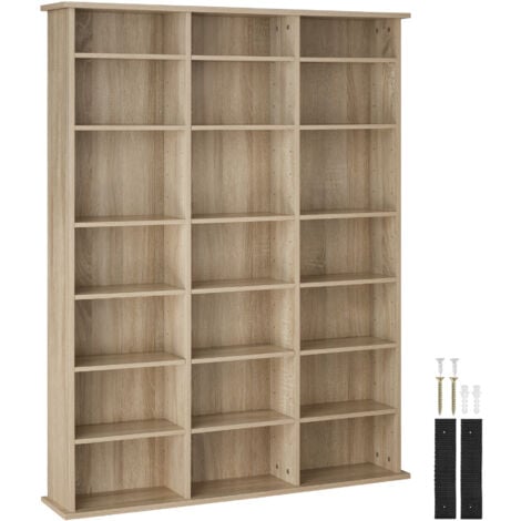 Estantería Stevie 105,5x19x136,5cm - estantería de madera para DVD, mueble para CDs con pared posterior estable, estantes de almacenamiento para salón