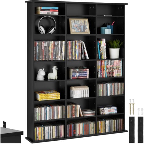 Estantería Stevie 105,5x19x136,5cm - estantería de madera para DVD, mueble para CDs con pared posterior estable, estantes de almacenamiento para salón