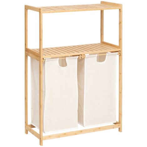 Estantería tidy box con 2 bolsas de bambú marrón para la colada 72x33cm - 5five