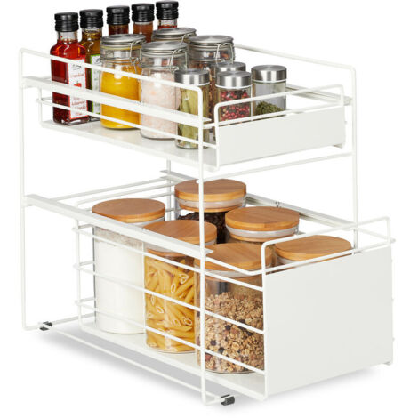 Estantería UlisemDrawer con 2 cestas, organizador de armario bajo, para cocina y baño, cesta extraíble, HBT: 39,5 x 25 x 40,5 cm, color blanco