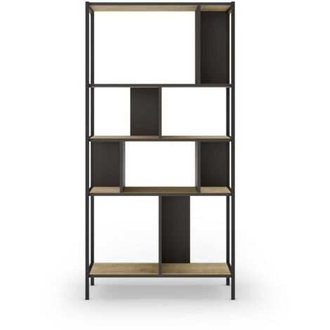 Estantería varios estantes modelo Amaya-88 acabado roble/negro, 175cm(alto) 88cm(ancho) 35cm(largo).