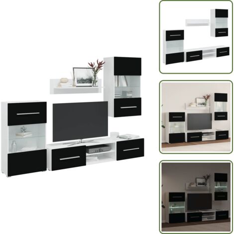 Estantería - vidaXL Juego de muebles de salón 5 piezas con iluminación LED negro - Iluminación LED