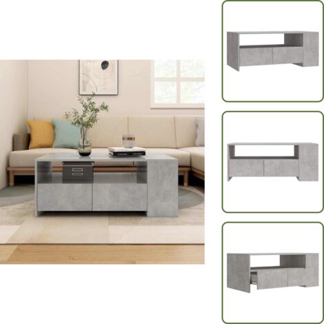 Estantería - vidaXL Mesa de centro madera de ingeniería gris hormigón 102x55x42 cm - Cajón