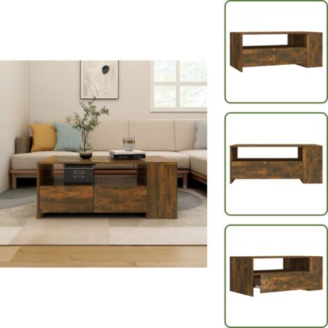 Estantería - vidaXL Mesa de centro madera de ingeniería roble ahumado 102x55x42 cm - Cajón
