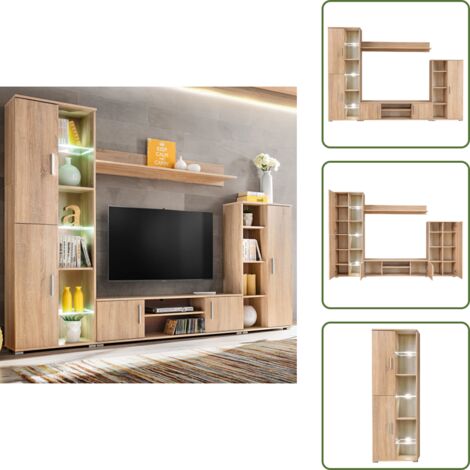 Estantería - vidaXL Mueble de salón de pared para TV con luces LED roble Sonoma - Luz LED