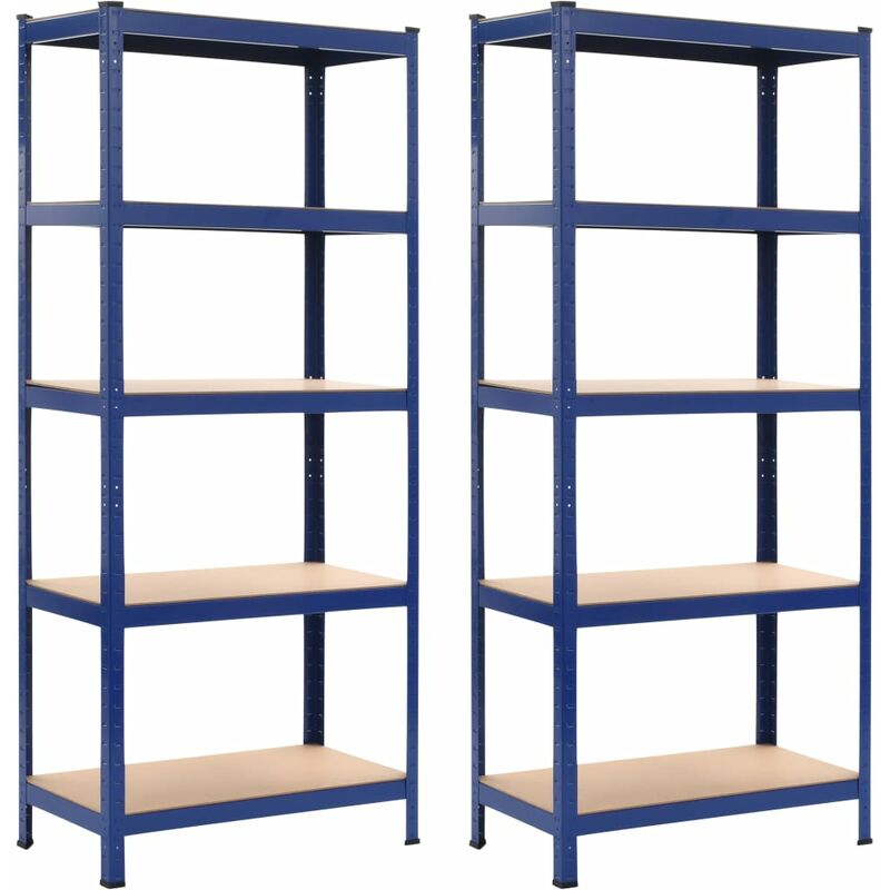 

Estanterías 2 unidades azul 80x40x180 cm acero y MDF