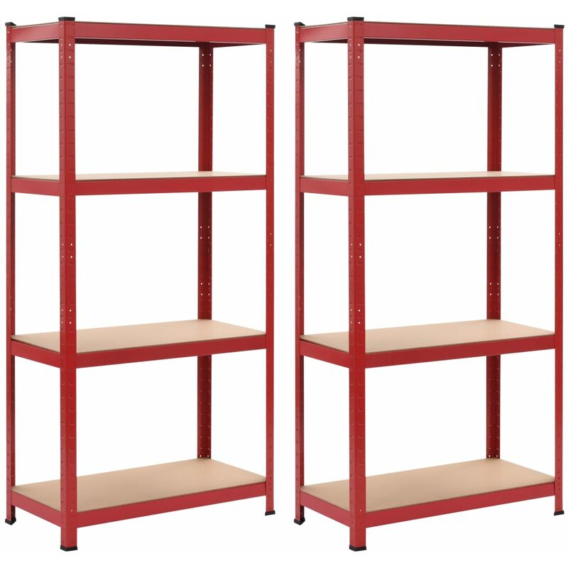 

vidaXL Estanterías 2 unidades rojo 80x40x160 cm acero y MDF - Rojo