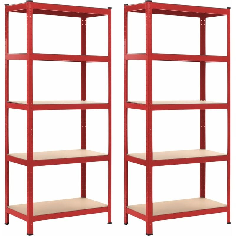 

Estanterías 2 unidades rojo 80x40x180 cm acero y MDF