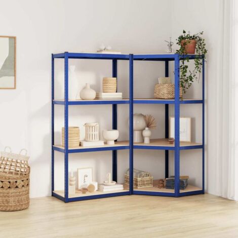 Estanterías 4 niveles 2 uds acero y madera contrachapada azul vidaXL