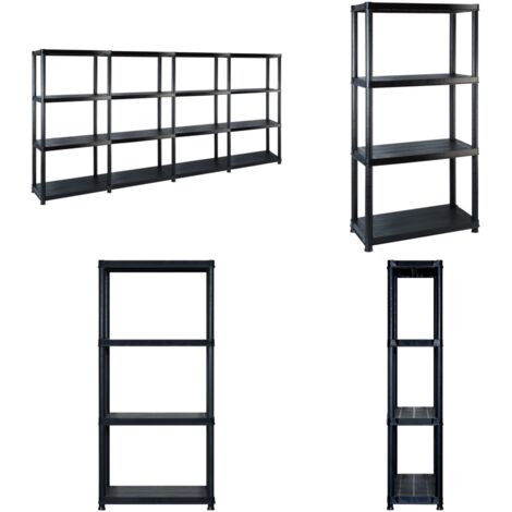 Estanterías almacenaje 4 niveles plástico negro 244x30,5x130 cm - Estantería de 4 niveles - Estantería de plástico