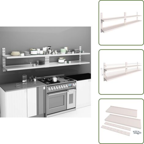Estanterías de 2 niveles - vidaXL Estanterías flotantes 2 niveles 2 uds acero inoxidable 300x30cm - Almacenamiento en cocina