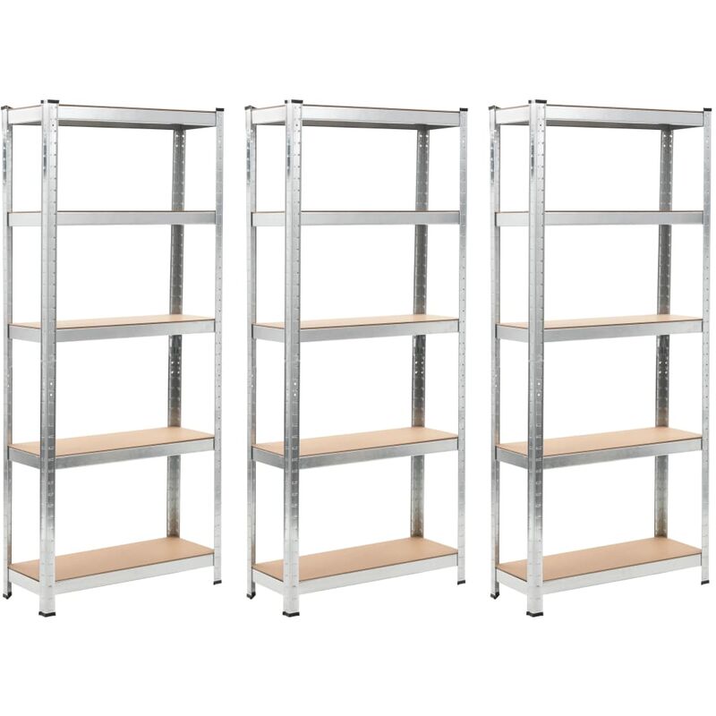 

Estanterías de acero y MDF 3 unidades plateado 75x30x172 cm