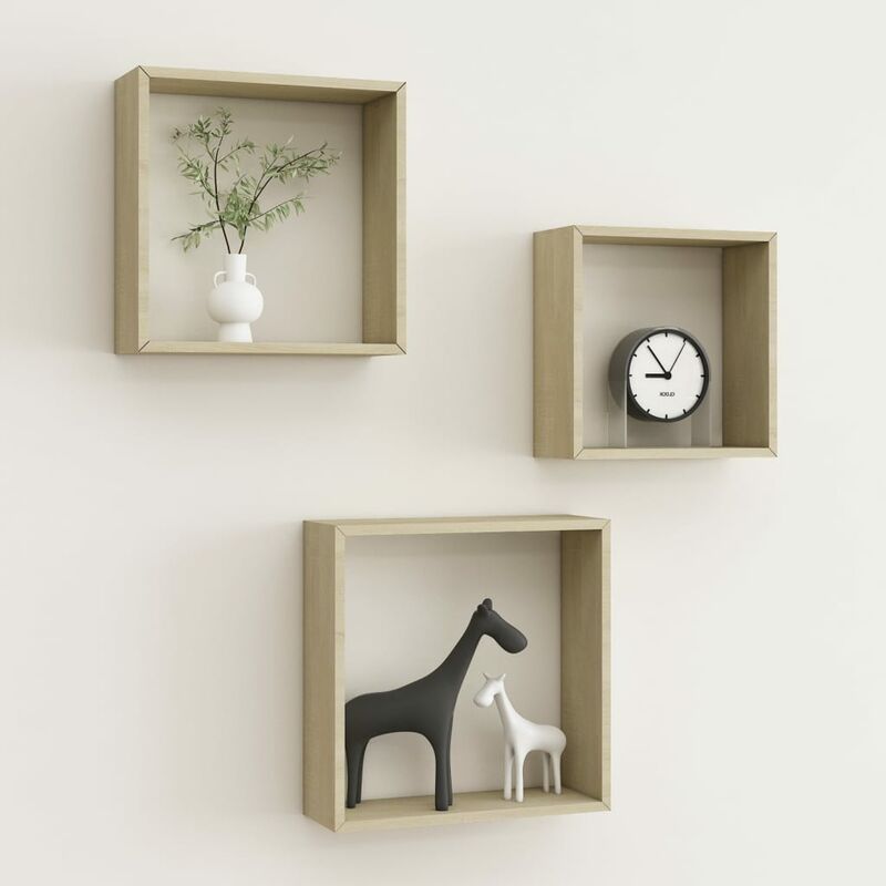 

Estanterías de cubos de pared 3 piezas color roble Sonoma