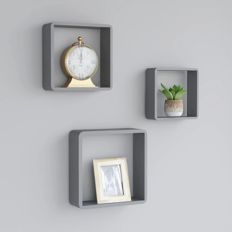 

Estanterias de cubos de pared 3 piezas MDF gris