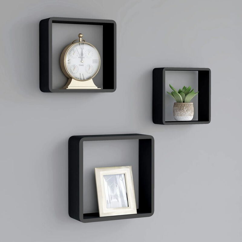 

Estanterias de cubos de pared 3 piezas MDF negro
