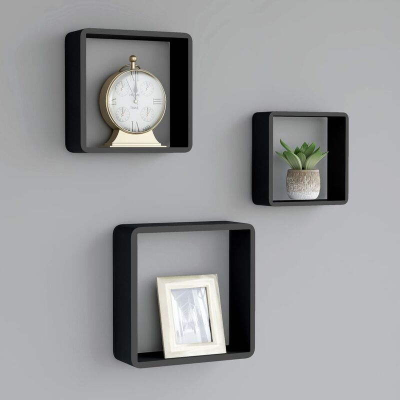 

Estanterías de cubos de pared 3 piezas MDF negro